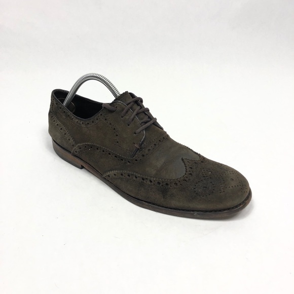 John Varvatos Suede Wingtip Mens Dress Career Shoes Brown Lace Up Size‎ 8M